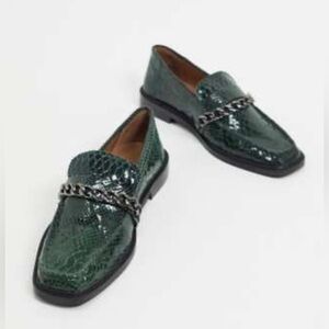 ASOS design March leather chain loafers in green snake